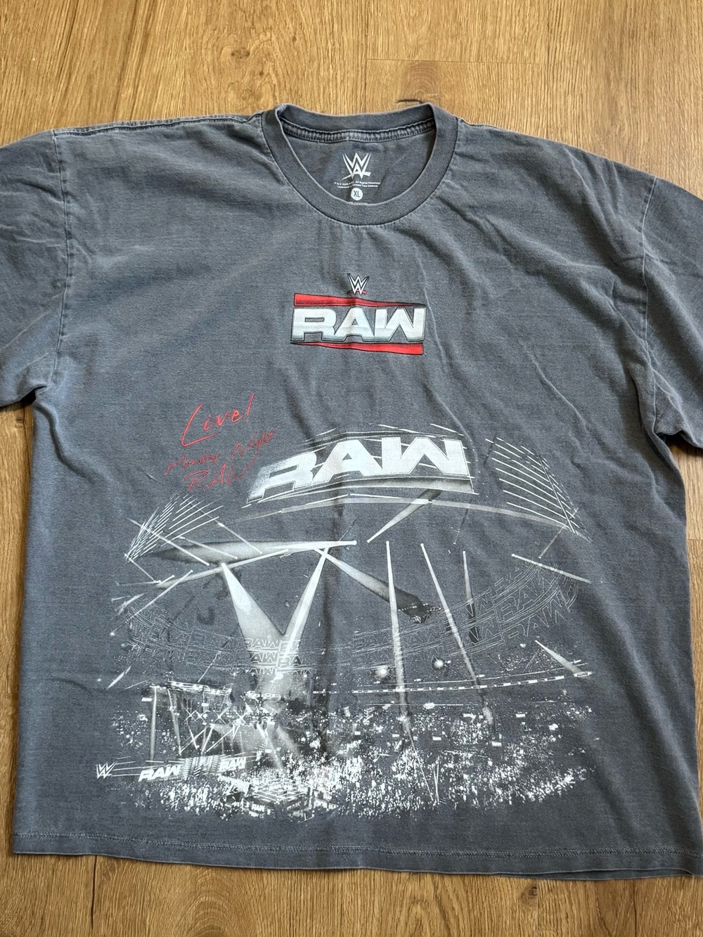 WWE RAW Gray Graphic Short Sleeve Tee with Red Accents